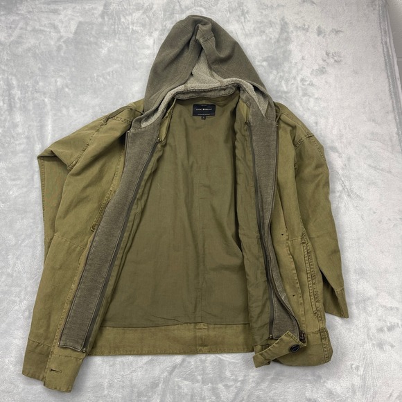 Lucky Brand Jacket Womens Large Green Utility Pocket Hooded Button Inside Zip - Picture 3 of 10